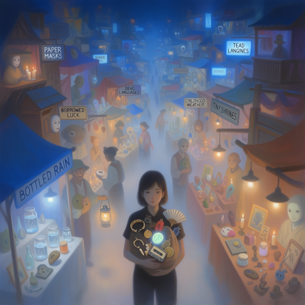 Emma-Jane MacKinnon-Lee — key art for "Night Market Oracle", a narrative trading game set between Thailand and dream logic