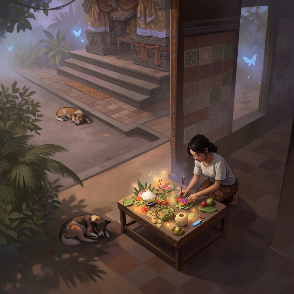Emma-Jane MacKinnon-Lee — key art for "Offering Table", an atmospheric Bali-set ritual puzzle game